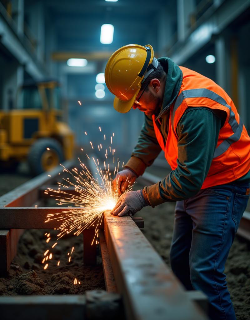 Construction worker performing foundation work
